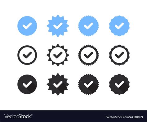 Verified Icons Set Blue Tick Sign Royalty Free Vector Image