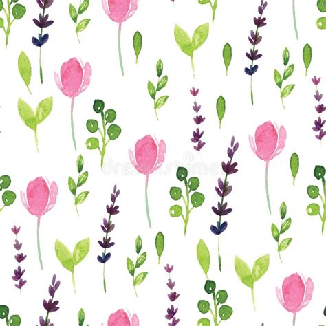 Pink Pheony Watercolor Floral Seamless Background Pattern Design Stock