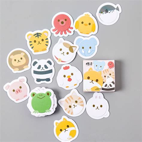 45pcsbox Cute Stickers Kawaii Animal Stickers Cartoon Paper Stickers