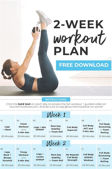 Week Workout Plan Free Meal Plan Included Nourish Move Love Weekly Workout Plans