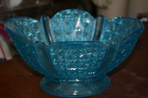 Blue Depression Glass Fruit Bowl Star Pattern Antique Price Guide Details Page