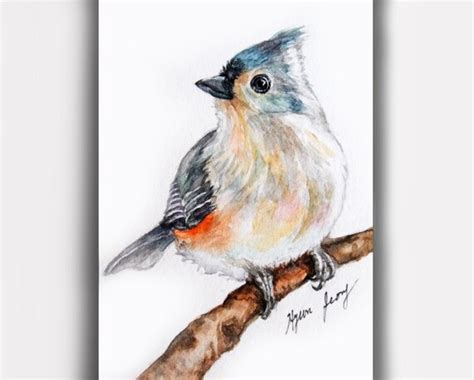 Tufted Titmouse Original Aceo Watercolor Painting Bird Art