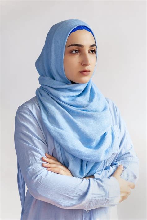 Beautiful Muslim Woman In Hijab Against White Background Portrait Of