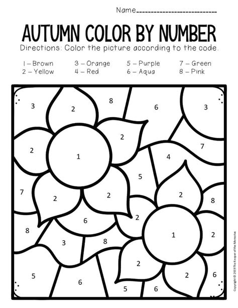 Color By Number Fall Preschool Worksheets Flowers The Keeper Of The