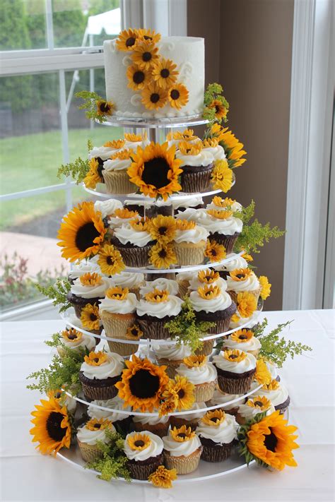 Sunflower Cupcake Tower Cupcakes Cupcaketower Sunflowers Yellow Wedding Cake Sunflower