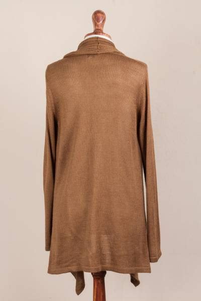 Long Sleeved Brown Cardigan Sweater From Peru Copper Waterfall Dream