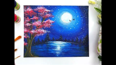 Landscape Moonlight Easy Night Scenery Drawing Painting Oil Pastel