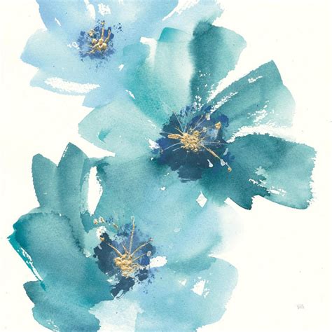 Teal Cosmos Iv Blue Flower Abstract Floral Art Print Wall