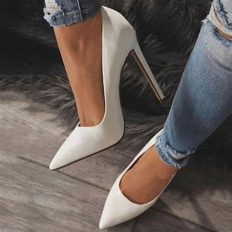 White Classic Pointed Toe Stiletto Heels With Images