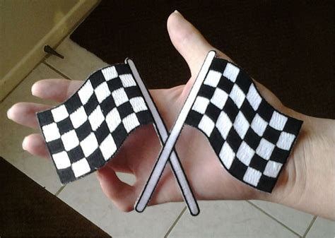 Racing Checkered Crossed Flags 6 Wide Iron On Patch Racing