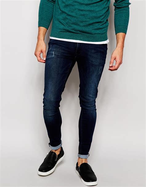 Lyst Asos Extreme Super Skinny Jeans With Abrasions In Blue For Men