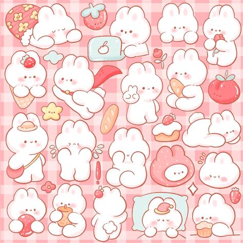 Cute Kawaii Printable Chibi Strawberry Bunny Clipart Etsy