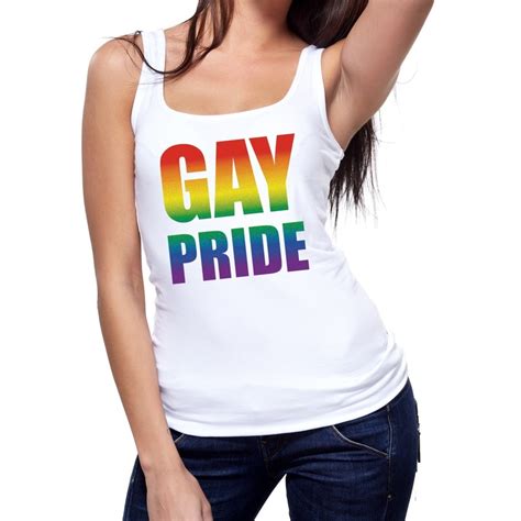 Gay Pride Tanktop Mouwloos Shirt Wit Voor Dames Fun En Feest