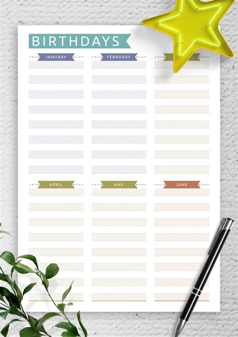 Free Birthday Calendar Printable Customizable Many Designs Sample