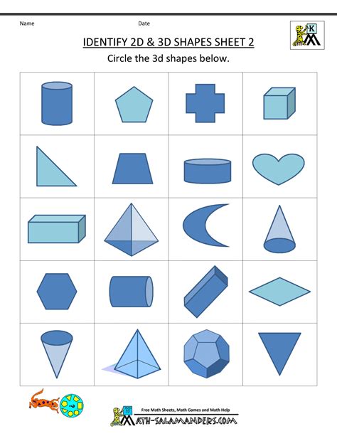 Identifying 2d And 3d Shapes Free Printable