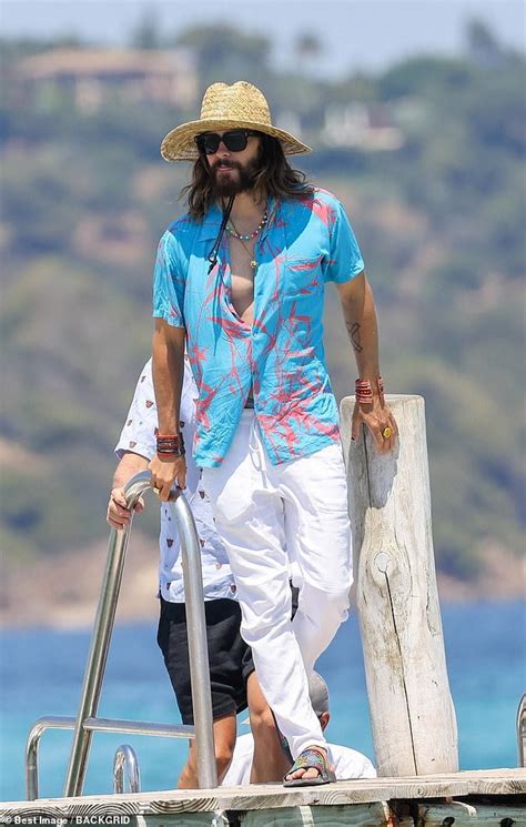 Jared Leto Bares His Toned Torso In An Unbuttoned Turquoise And Pink Shirt In St Tropez