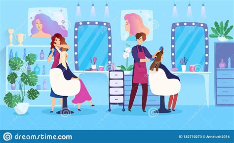 woman hairstyle in beauty salon hair dyeing people cartoon characters vector illustration