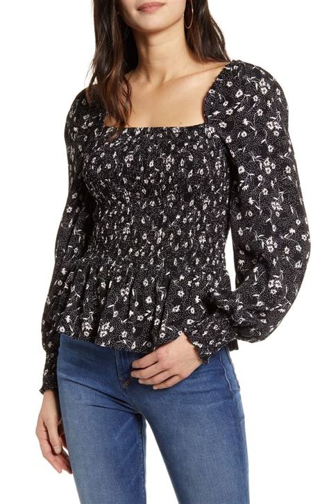 Chelsea Square Neck Smocked Top Womens Printed Tops Fashion