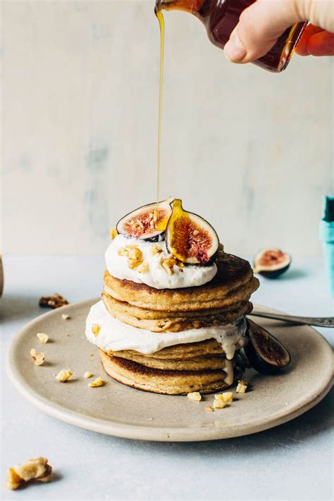 Fluffy Grain Free Pancakes With Fresh Figs And Whipped Cream Gluten