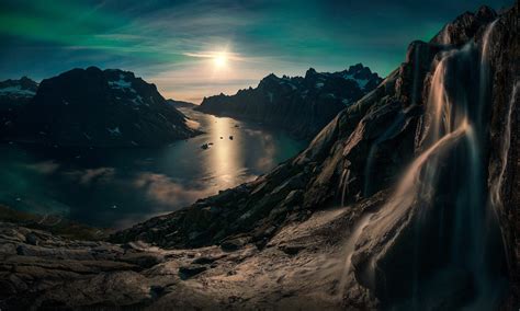 Hintergrundbilder 2500x1502 Px Aurorae Wolken Fjord Grönland