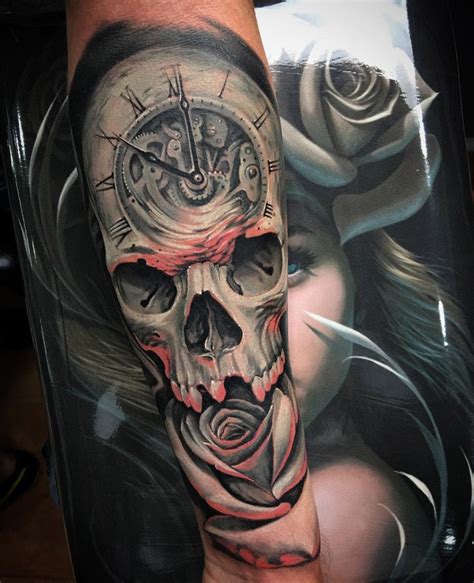 The rose tattoo , the hands tattoo, the hourglass tattoo and other time symbols. Clock, Skull & Rose Fusion on Guys Arm | Best tattoo ...