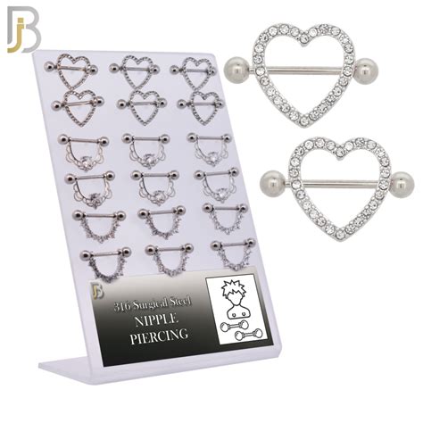 316 Surgical Steel Nipple Rings With Mixed Designs Pack Of 18 Body Jewelz