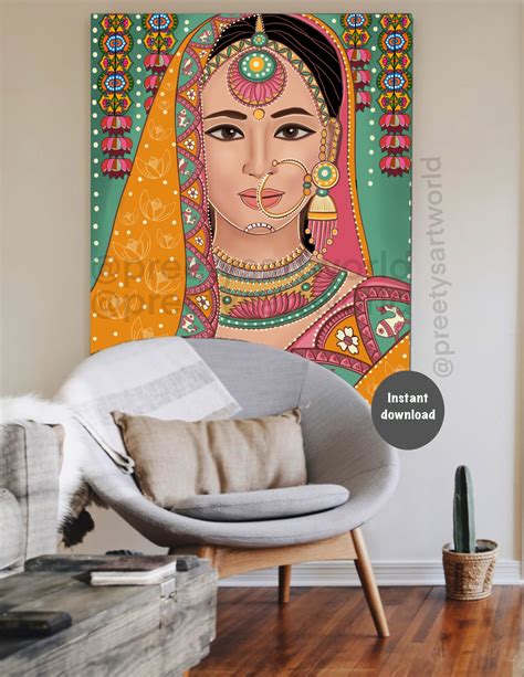 Indian Women Art Illustration I Home Wall D U E Cor I Indian Traditional Printable Art Poster I