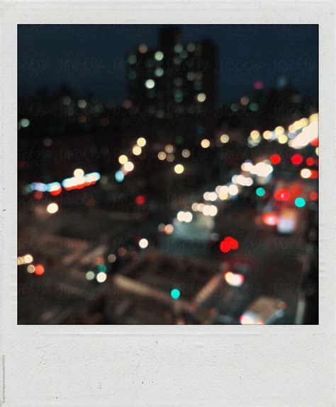 Old Polaroid Photographs Night Landscape View Of New York City Lights