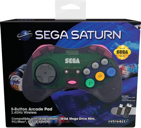 Retro Bit Official Sega Saturn 24ghz Wireless Arcade Pad For Mega