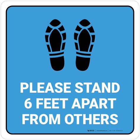 Please Stand 6 Feet Apart From Others Shoe Prints Blue Square Floor