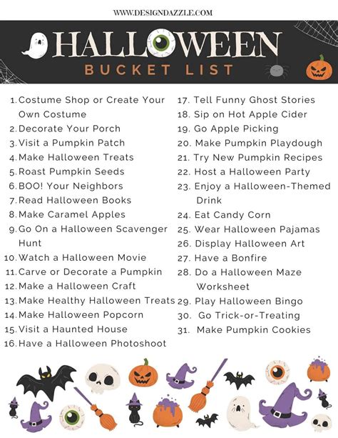 31 Days Halloween Bucket List Free Printable Design Dazzle