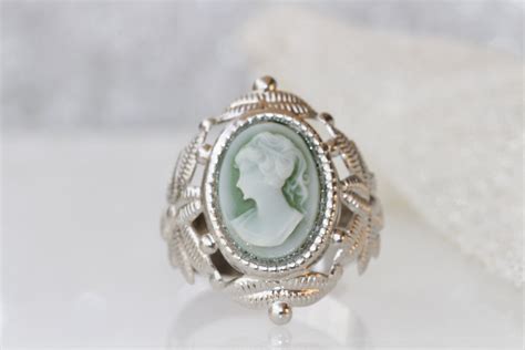 Cameo Ring Green Emerald Cameo Ring Victorian Style Antique Etsy