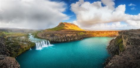 Waterfall And Mountain Lake In Iceland Wallpaper And Background Image