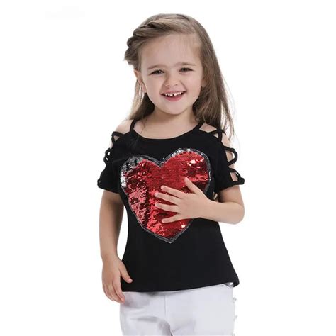 2018 Summer Toddler Girls Cotton T Shirts With Sequins Discoloration