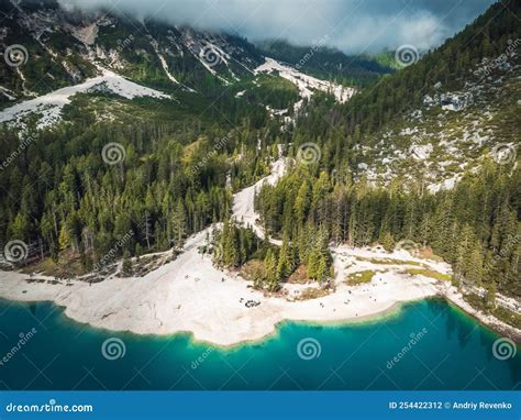 A Fantastic View On The Braies Lake Stock Photo Image Of Lago Forest