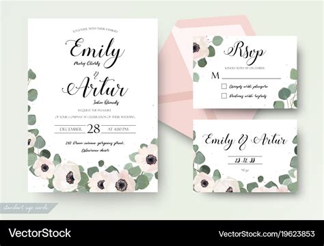 Wedding Invitation Floral Rsvp Thank You Card Set Vector Image