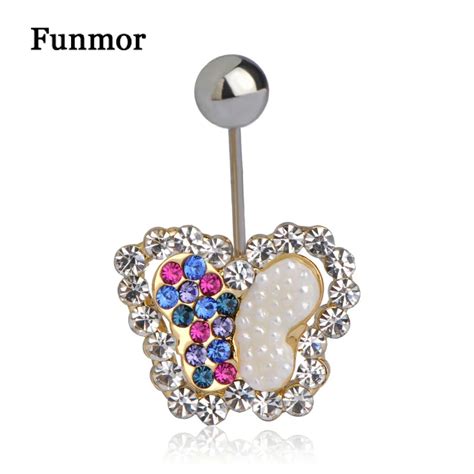 Funmor Butterfly Shape Belly Button Rings Full Crystal Women Girls Holiday Fashion Navel