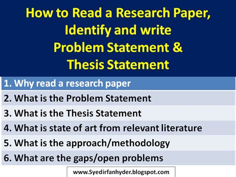 A problem statement is a clear description of the issue(s), it includes a vision, issue statement, and problem statement: Learning and Life: How to Read a Research Paper and ...