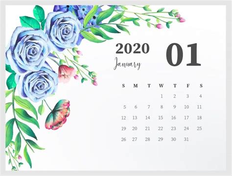 Best January 2020 Floral Calendar Calendar Calendar Design Flower