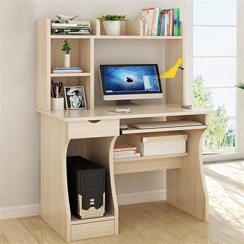 Queiting Home Office Desk Wood Computer Desk With Drawer Shelves