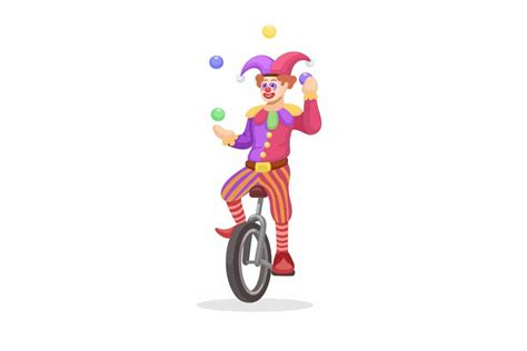 Clown Juggling Ball While Ride Unicycle Afbeelding Door Aryohadi