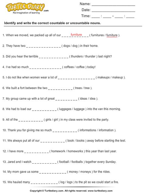 Countable Uncountable Nouns Worksheet Countable And Uncountable Nouns