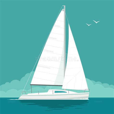 Sailing Yacht Sailboat Vector Drawn Flat Illustration For Yacht Club