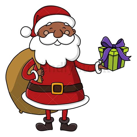Black Santa Claus Holding Present Cartoon Clipart Vector Friendlystock