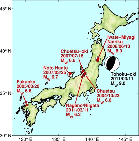 Map Of Japan Showing The Locations And Fault Mechanisms Of The