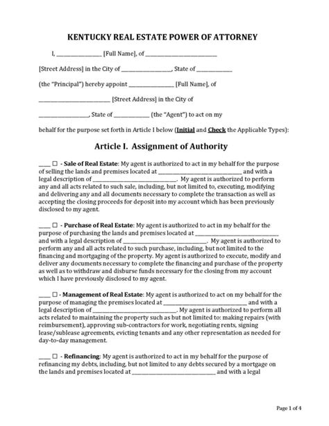 Free Kentucky Power Of Attorney Forms Pdf Word