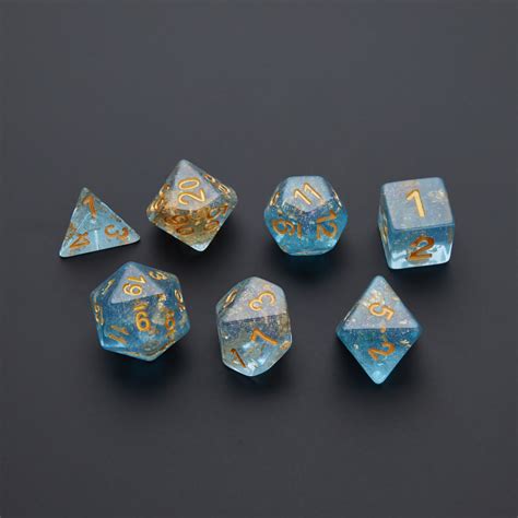 Resin Polyhedral Dice Set // Gold Foil // 16mm (Blue) - Metallic Dice