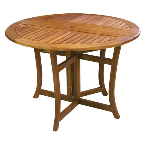 Outdoor Folding Wood Patio Dining Table 43 Inch Round With Umbrella