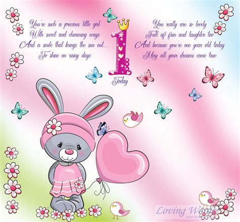 1st Birthday Girl Greeting Cards By Loving Words