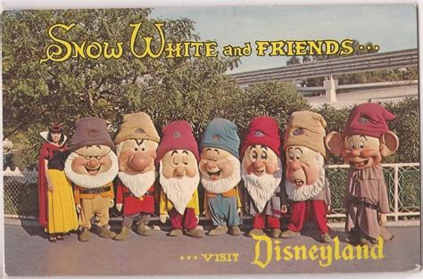 Disneyland Anaheim Ca Postcard Snow White And Friends 7 Dwarfs W